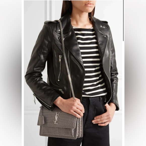 Saint Laurent YSL Grey Croc Medium Leather Sunset Bag - Picture 9 of 9